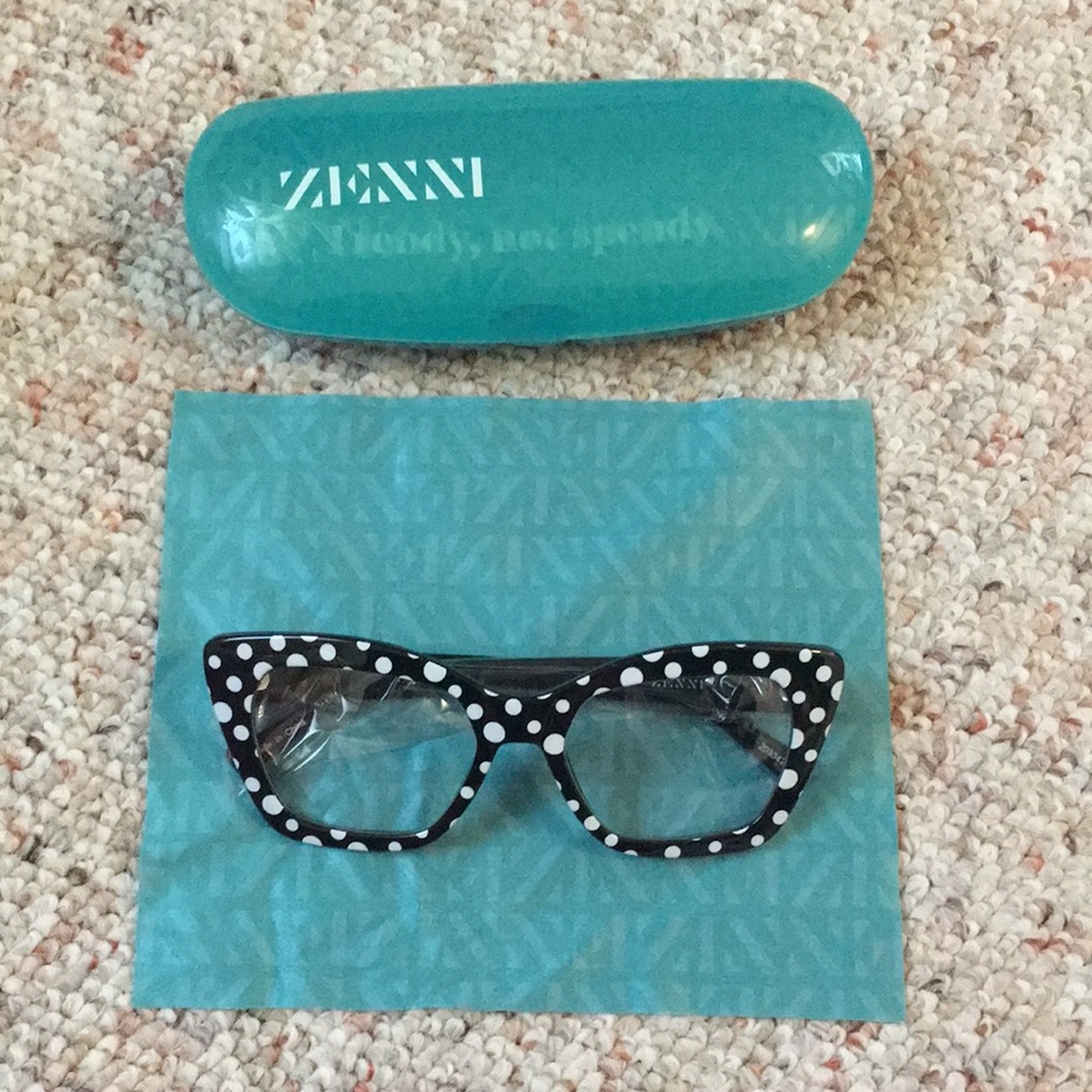 Zenni Black and White Polka Dot Cat Eye Glasses Frames - No Prescription